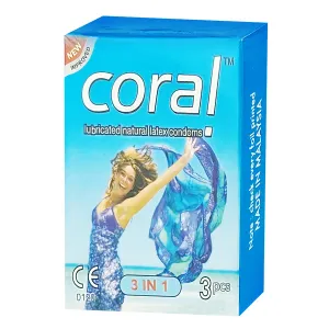 Coral 3 in 1 Lubricated Natural Latex Condom Single Pack 3x1= 3pcs